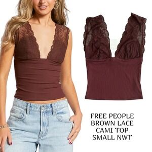FREE PEOPLE BROWN LACE LOUNGE CAMI‎ TOP SMALL NEW WITH TAG and medium!